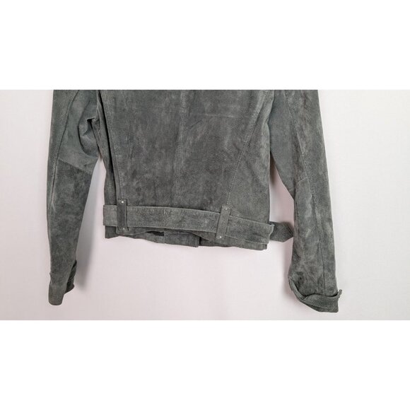 Marc New York by Andrew Marc sz. M Suede Genuine Leather Belted Moto Jacket Coat - Picture 10 of 14